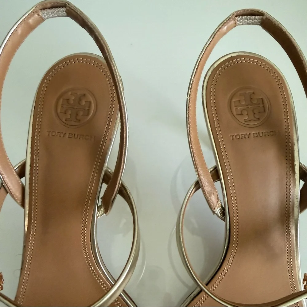 Tory Burch Penelope Slingback Sandal Mirror Metallic Gold Size 9 - Picture 9 of 13